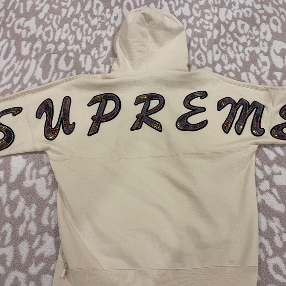 SUPREME Beaded Hooded Sweatshirt Natural Large